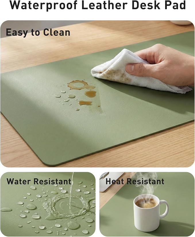 Aothia Faux Leather Desk Mat - Large Mouse Pad, Non-Slip PU Leather Blotter, Waterproof Writing Surface for Office and Home (Olive Green, 42" x 17")