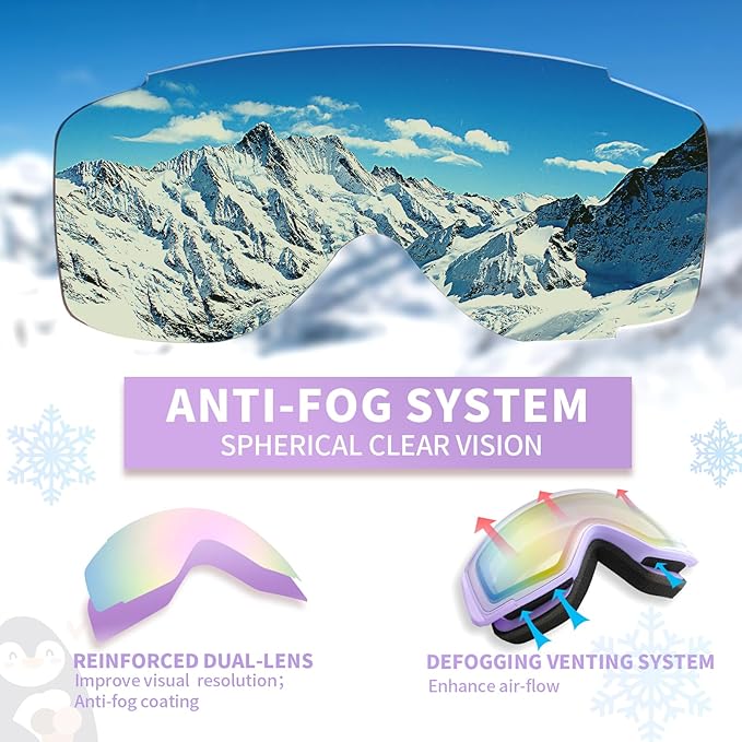 Freela Kids Ski Snowboard Goggles for Toddler(3-14) Youth Anti Fog Anti UV Goggles Girls Boys Snow Skiing Equipment