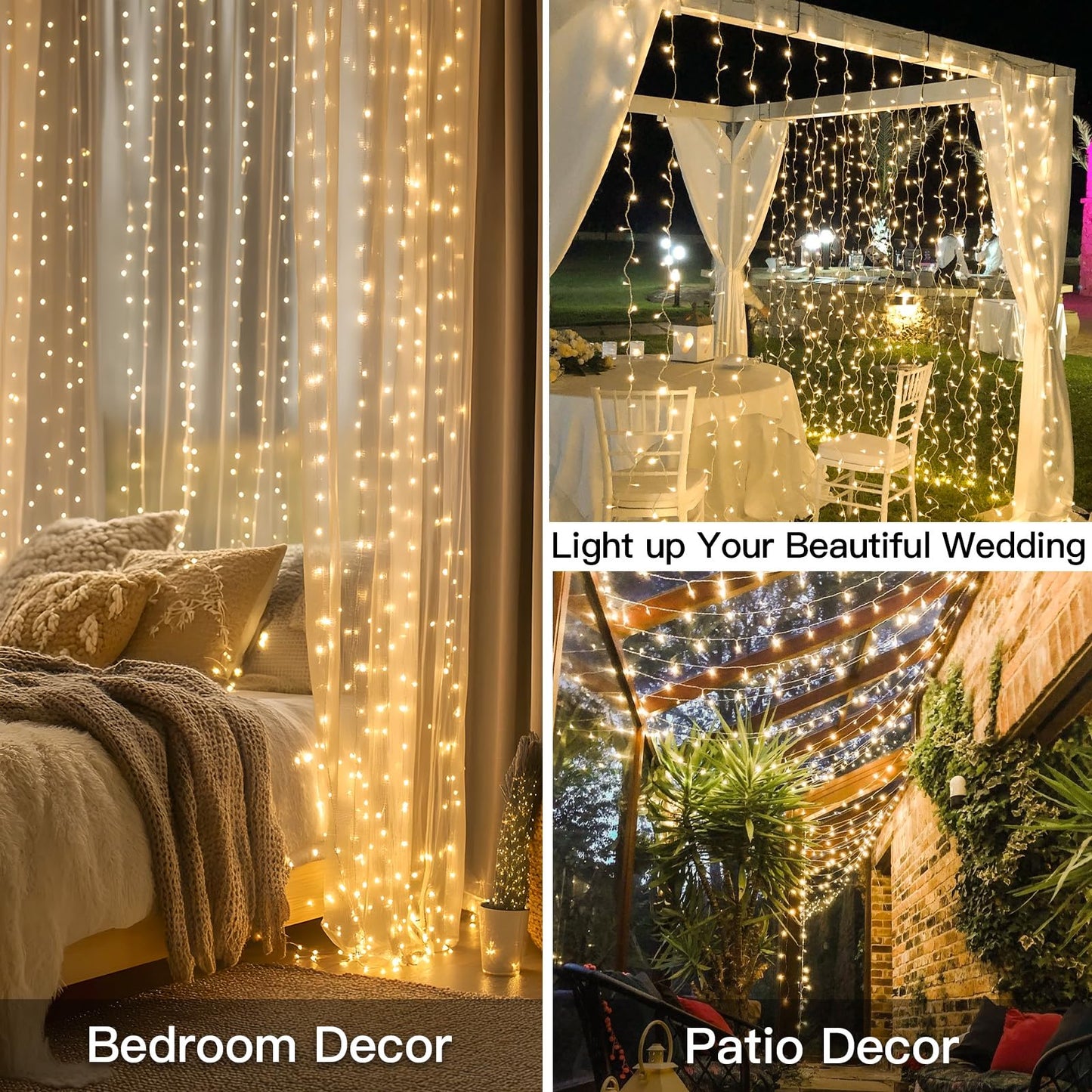 suddus Curtain Lights for Bedroom, 300 Led 9.8x9.8ft Curtain Lights for Backdrop, Curtain String Lights for Christmas, Dorm, Wall, Backdrop, Window, Wedding, Party, Birthday Decor, Warm White