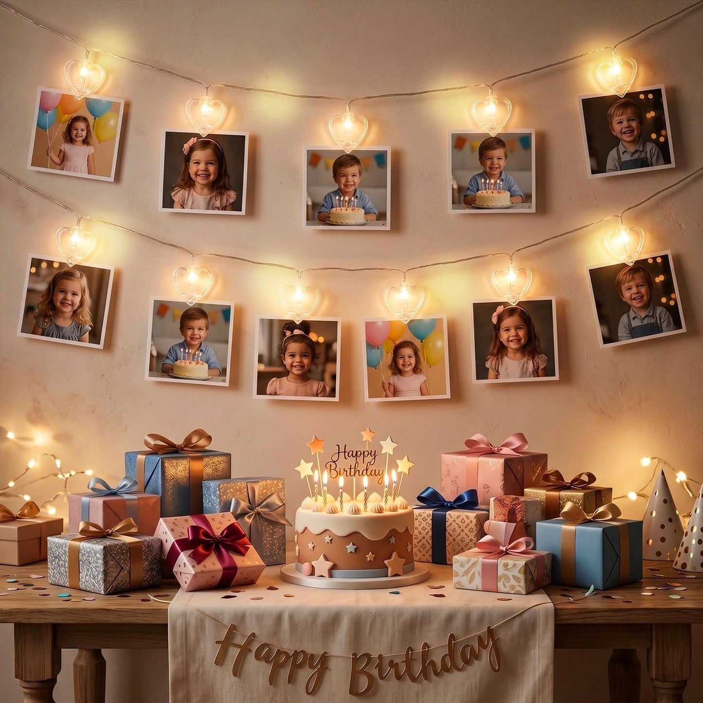 20 Photo String with Clips for Hanging Pictures,9.85Ft Valentine's Day Clear Photo Clip Lights for Wall Bedroom Wedding Birthday Party Home Decorations (Heart-USB)
