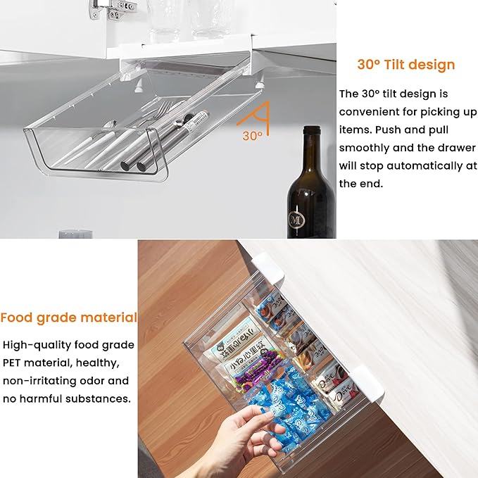 vacane Compact-depth Under Shelf Basket Organizer, Under Shelf Storage Drawer Pull Out, Under Cabinet Basket Hanging Holder for Cupboard Cabinet Pantry Kitchen, Add-on Space Saver