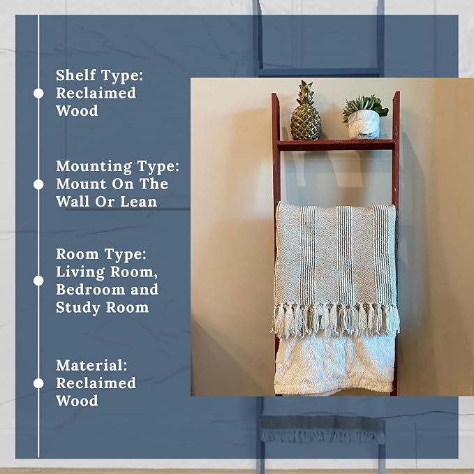 BARNWOODUSA Throw Blanket Ladder – Fully Assembled Reclaimed Wood – Rustic Decorative Ladder for Towels, Quilts, & More – Perfect Farmhouse Decor for Bathroom, Porch, or Living Room,5ft18.