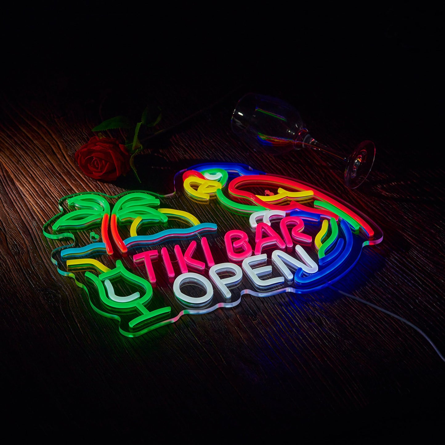 Tiki Bar Open Neon Sign for Tiki Open Wall Décor with Dimmable Switch Hawaii Pool Beach Bar LED Neon Signs Art Decor Light