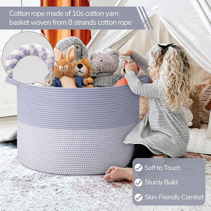 INDRESSME 115L Extra Large Rope Basket, Organizing Storage for Nursery Living Room Home Décor., Decorative Woven Laundry Basket, Towel, Gift Baskets, Blue