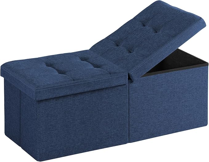 35-INCH Storage Ottoman Bench, Footrest with Storage, End of Bed Bench Coffee Table for Living Room, Bedroom, Entryway, Blue