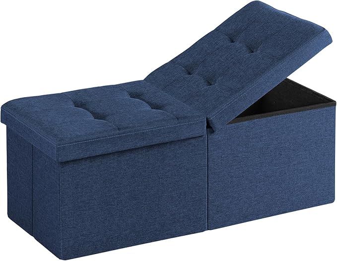 30-INCH Storage Ottoman Bench, Footrest with Storage, End of Bed Bench Coffee Table for Living Room, Bedroom, Entryway, Dark Blue