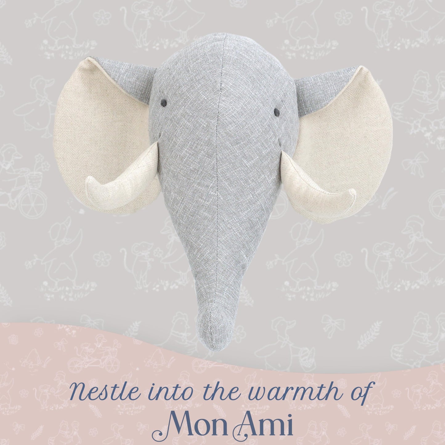 MON AMI Elephant Stuffed Head Wall Mount – 12”, Wall Hanging Décor, Stuffed Animal Head Wall Décor, Great Gift for Newborns, Kids, Boys, Girls