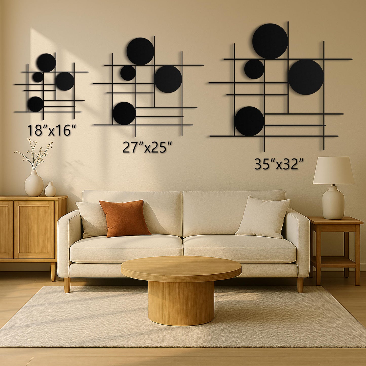 pluviart Luxury Modern Geometric Metal Wall Art – Abstract Circle & Line Sculpture, Minimalist Black Wall Decor for Living Room, Bedroom, Office, Contemporary Luxury Home Decoration (27"x25")