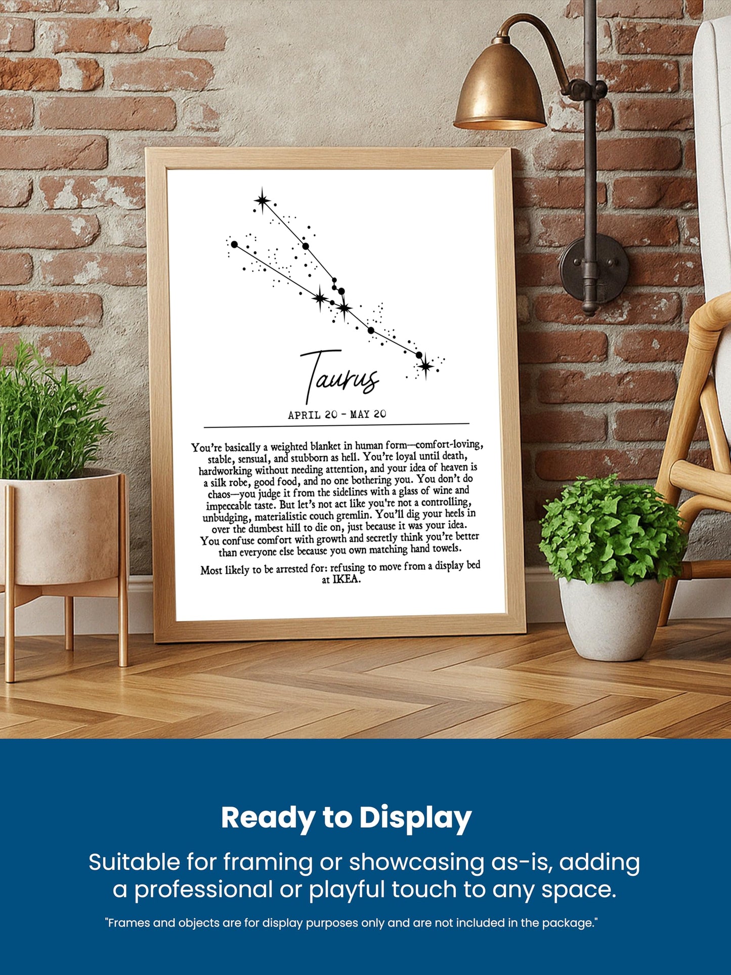 Taurus Zodiac Wall Art Print – Funny & Snarky 11x14 Unframed Astrology Poster with Constellation & Satirical Traits – Comedic Horoscope Gift for Taurus Women or Men – Cozy Earth Sign Home Decor.