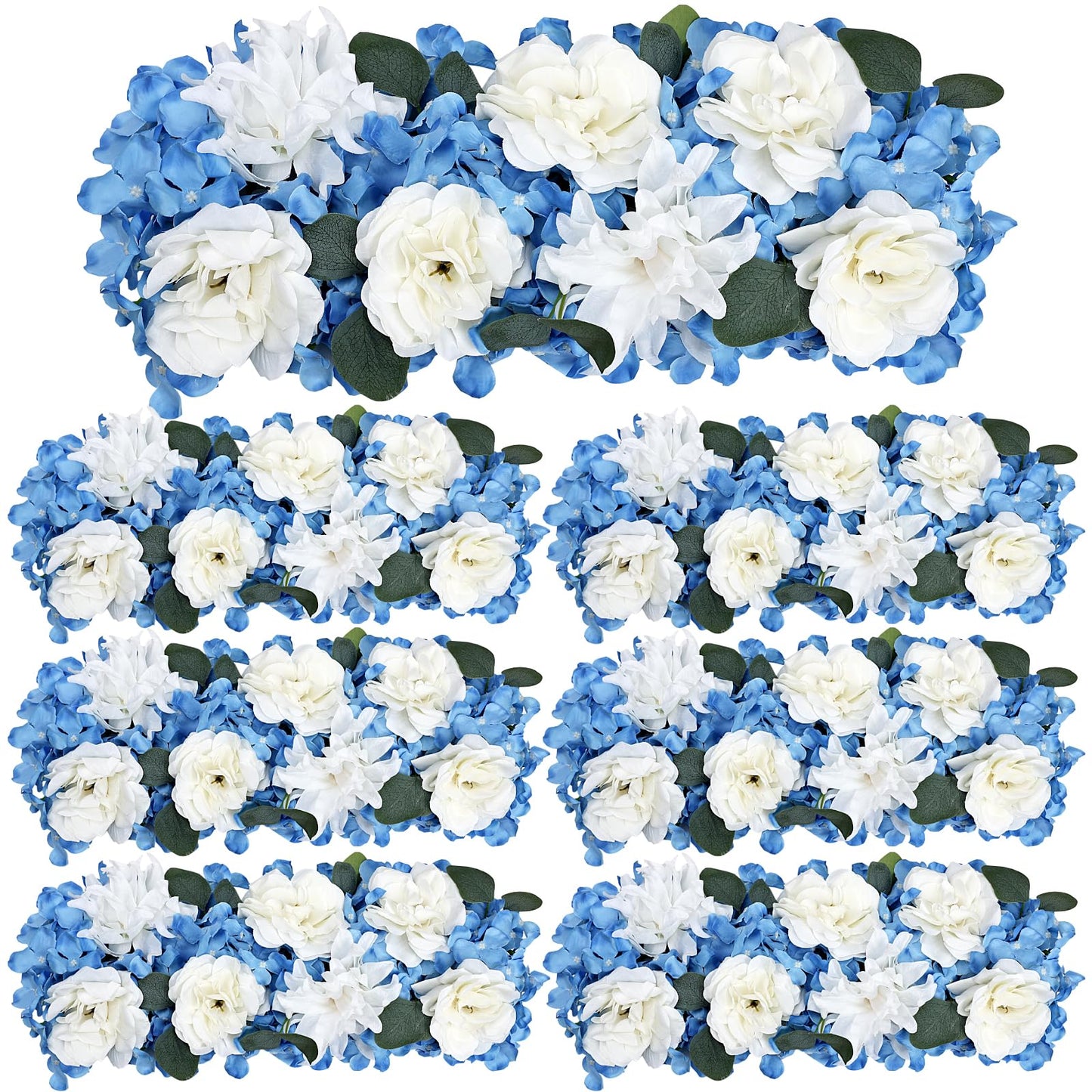 DIYDOFUN Wedding Arch Decorations, 18 inch Pack of 6 Artificial Flower Table Centerpieces Floral Arrangement for Wall Backdrop Party Bridal Shower Event Decor - White & Blue