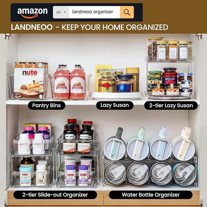 2 Tier Non-Skid Acrylic Lazy Susan Turntable Organizer - Rotating Spice Rack - Spinning Organization Tray for Kitchen, Pantry, Countertop, Closet, Bathroom, Vanity, Medicine Cabinet Organizing, 12''