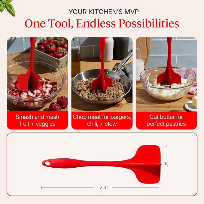 GIR: Get It Right Premium Silicone Quad Meat Chopper - 4 Blade Design - Kitchen Tools Meat Smasher for Ground beef, Potato Mash and Hamburger - Ultimate - 12 IN, Red
