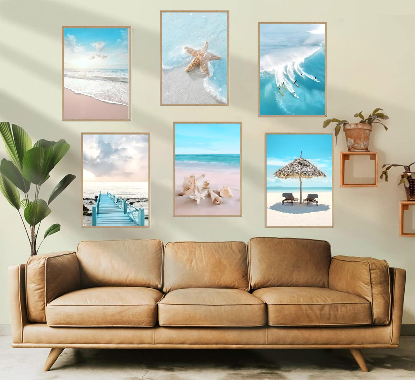 6Pcs Blue Coastal Wall Art,Beach Poster Prints,Summer Ocean Surf Pictures,Seaside Nature Scenery Wall Decor for Living Room Bedroom 8x10-inch UNFRAMED