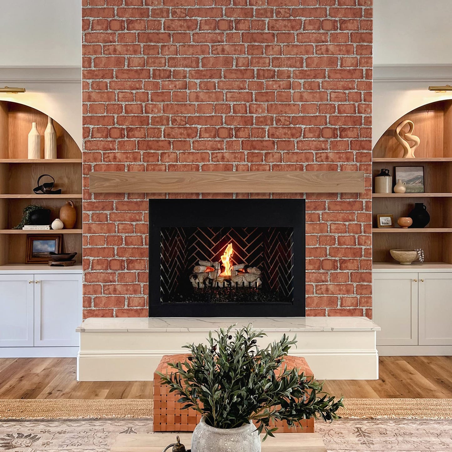Naphite Red Brick Peel and Stick Wallpaper 3D Faux Brick Contact Paper for Cabinets/Drawers Self Adhesive Removable Wallpaper Wrapping Paper Backsplash Fireplace Kitchen Waterproof 17.7inW 78.7inL
