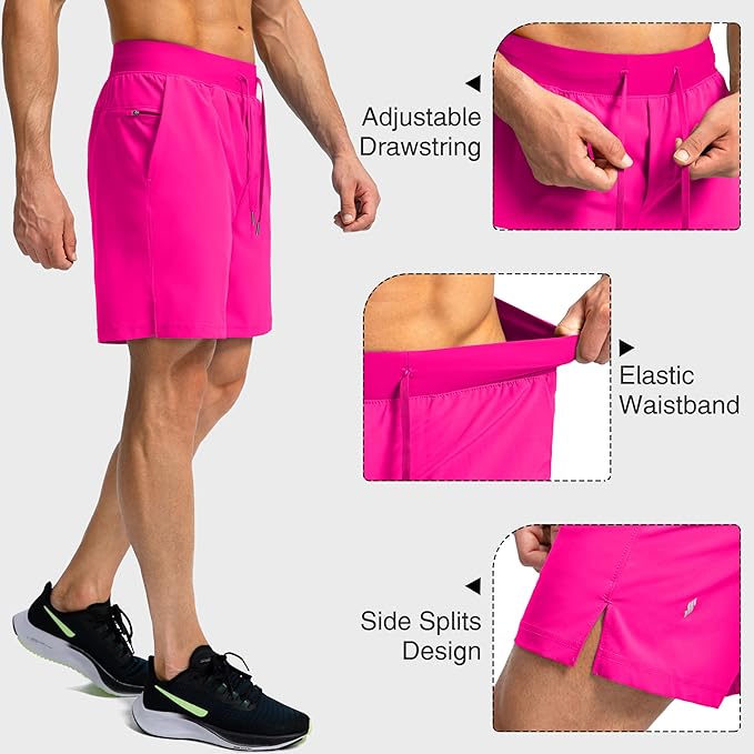 Men's Running Shorts with Zipper Pockets 9 Inch/ 7 Inch / 5 Inch Lightweight Quick Dry Gym Workout Athletic Shorts for Men(7 inch)