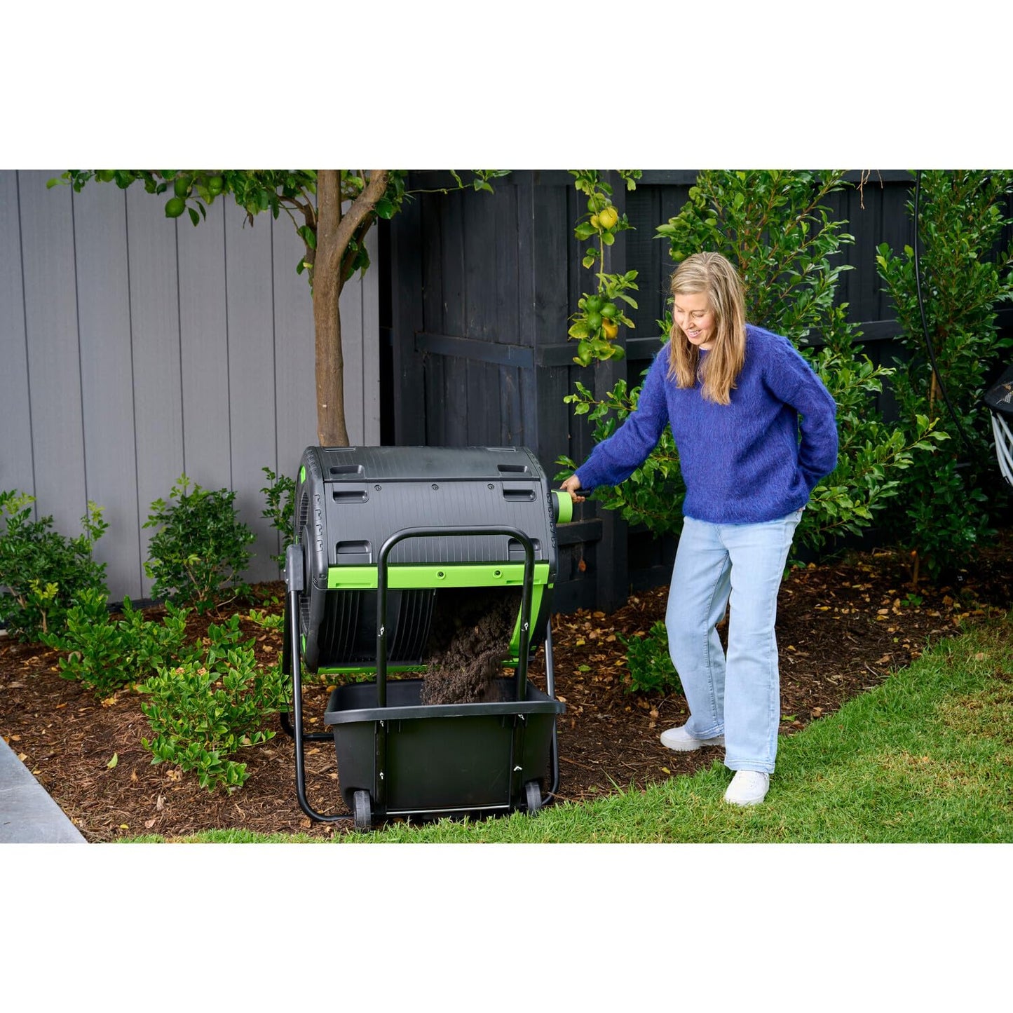 HomeStock Compost Tumbler 48 Gallon Dual Compartment - Geared Rotation & Cart Access