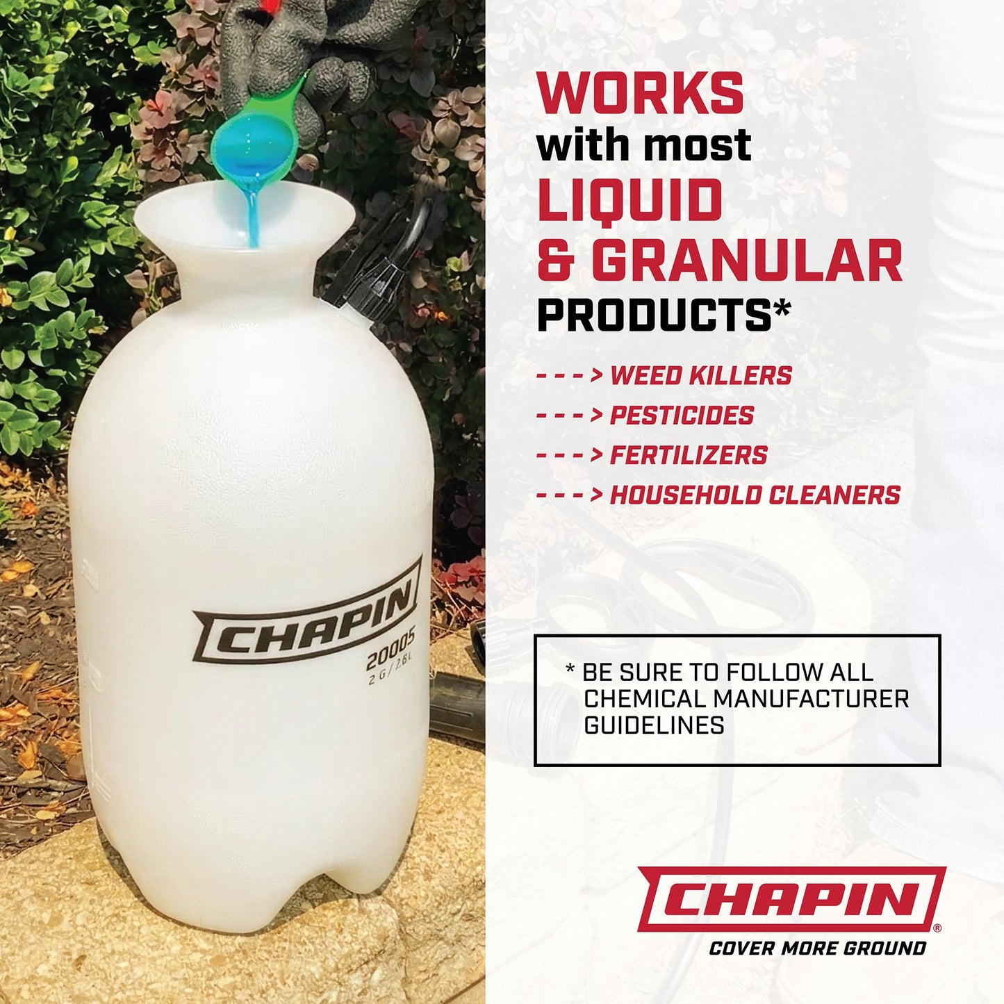 Chapin 20004 Pump Sprayer, 1-Gallon SureSpray Translucent Tank with an Easy Fill Funnel-Top Opening, Adjustable Cone Nozzle & 34" Long Reach Hose, Used for Fertilizer, Pesticides, Weeds & Pests