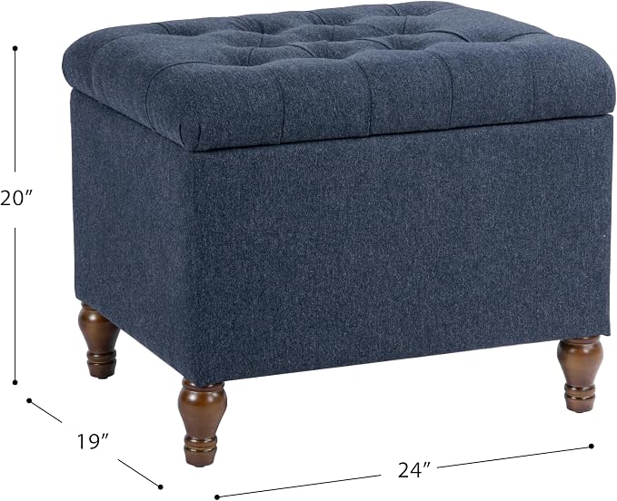Spatial Order Home Decor | Upholstered Button Tufted Storage Ottoman | Hinged Lid Ottoman with Storage for Living Room & Bedroom | Decorative Home Furniture (Blue Woven Fabric)