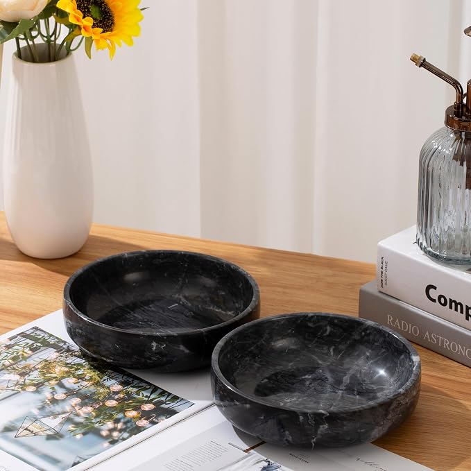 6.7" Large Decorative Bowl, Natural Marble Decorative Bowls for Home Decor, Key Bowl, Candy Bowl, Smudge Bowl, Coffee Tables Centerpiece (Natural Black)