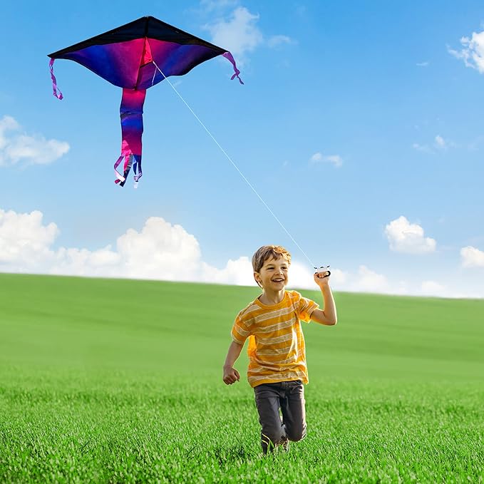 JOYIN 3 Packs Delta Multicolor Kite Warm and Cold Color Easy to Fly for Kids and Adults with 262.5 ft String, Large Delta Beach Kite for Outdoor Games and Activities