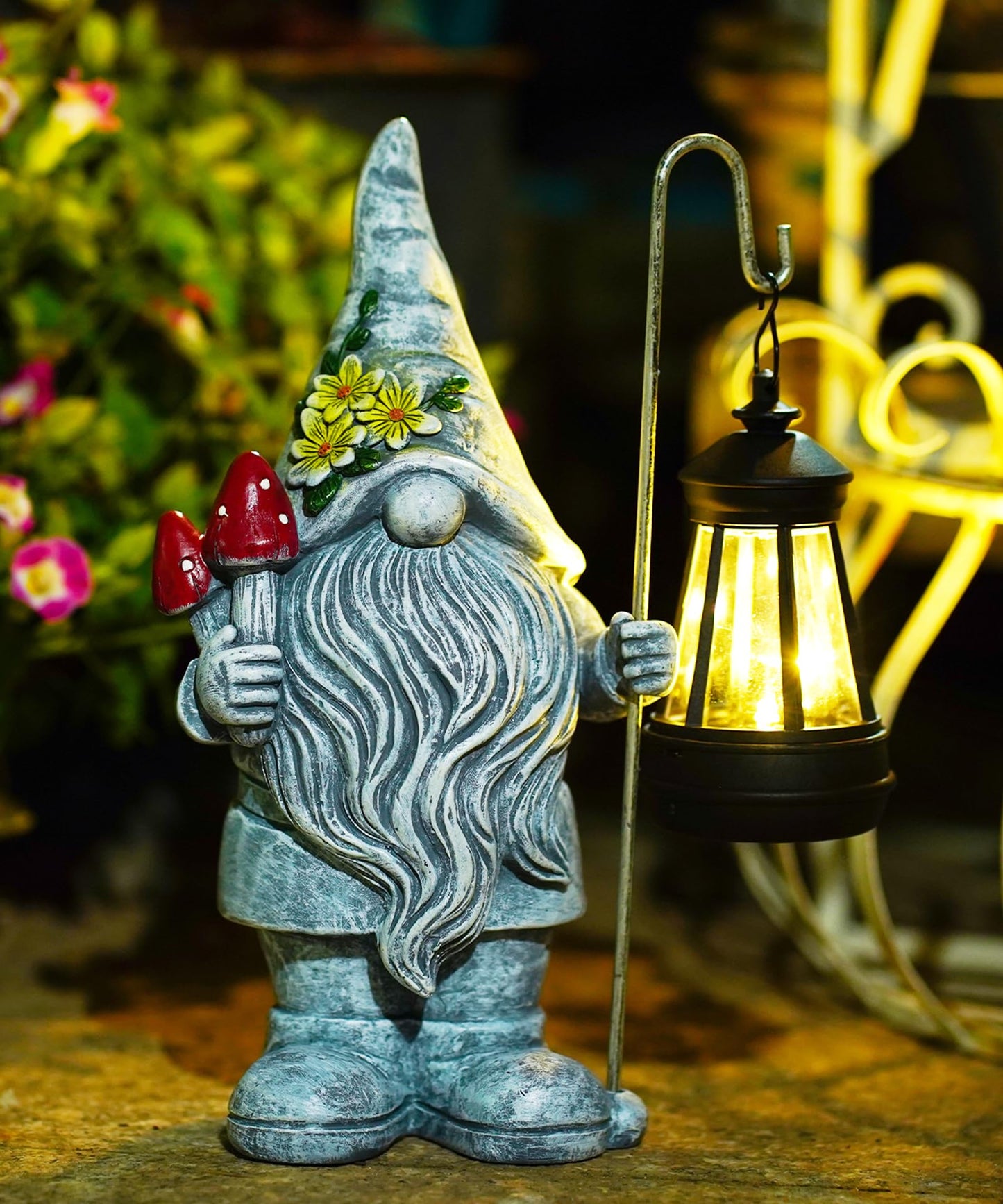 Acgarten Garden Gnome with Solar Lantern: Outdoor Statue Decorations for Home Yard Lawn Balcony Patio Porch - Mothers Day Gifts for Mom Women Grandma