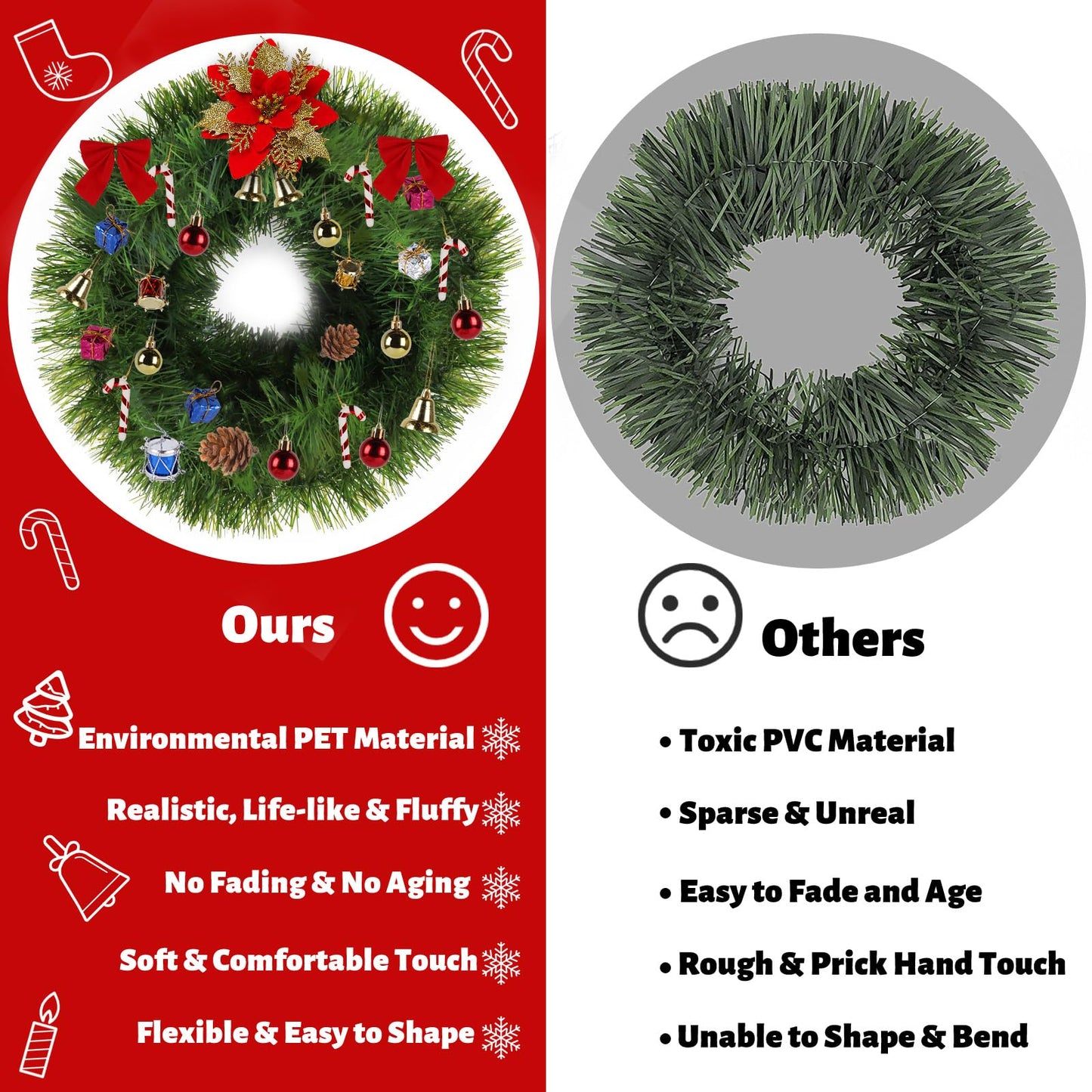 5 Pack 250FT Christmas Garland Flower for Christmas and Non-Lit Soft Greenery Holiday Decor for Outdoor Indoor Artificial Christmas Twist Garland Home Artificial Greenery Wedding Party Decoration