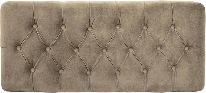 Homepop Home Decor | Tufted Ainsley Button Storage Ottoman Bench with Hinged Lid | Ottoman Bench with Storage for Living Room & Bedroom,Fawn Velvet