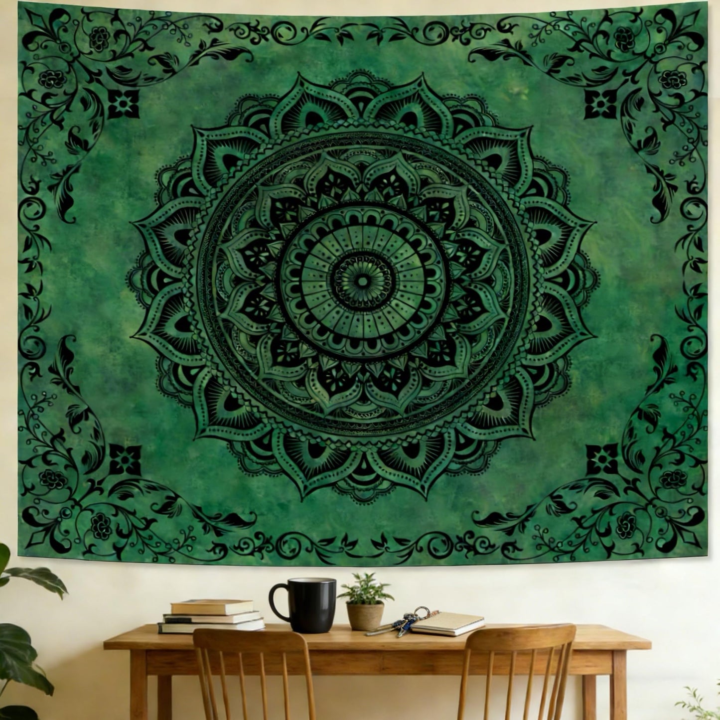 Tichgeim Green Mandala Tapestry for Bedroom Aesthetic, Boho Hippie Ceiling Art Decor Tapestries, Bohemian y2k Floral Backdrop Wall Hanging for Teen Girls Dorm Living Room (51"X60")