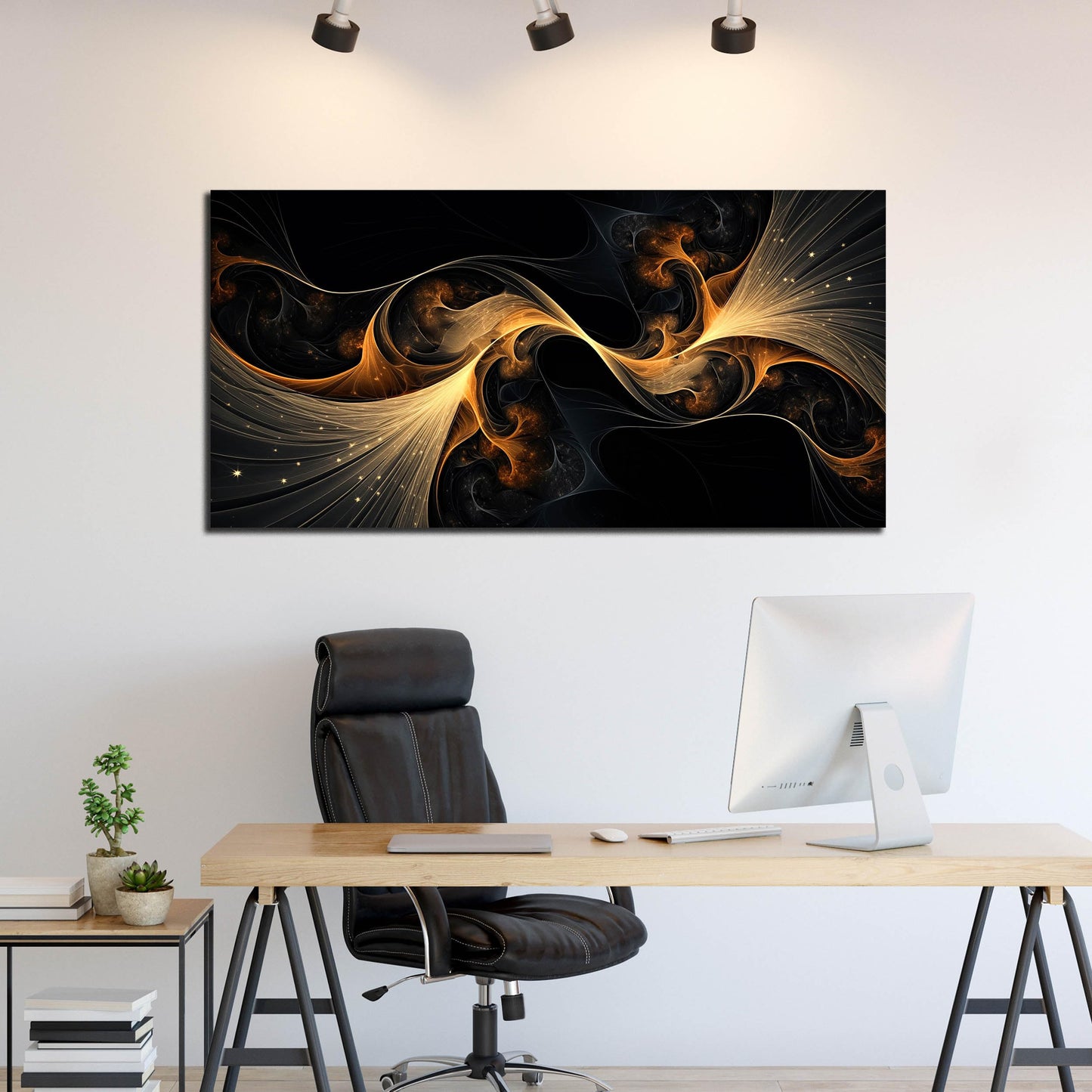 Ouzzlie Large Black Wall Art Abstract Wall Decor Gold Canvas Art Picture Artwork for Living Room Bedroom Office 29" x 59"