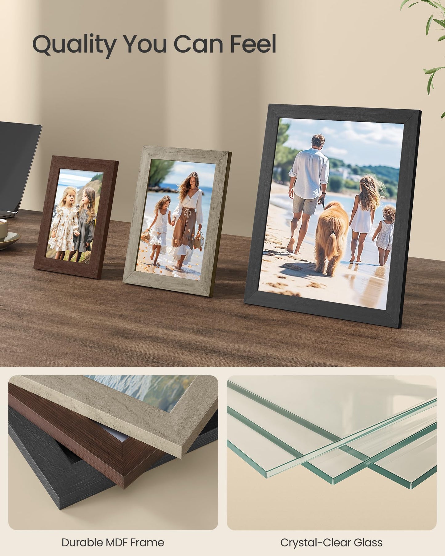 SONGMICS Picture Frames, Collage Picture Frames Set of 10, Two 8x10, Four 5x7, Four 4x6, Photo Frame for Wall Gallery Decor, Table Display, Glass, Maroon Brown, Heather Greige, Ash Black URPF010K03