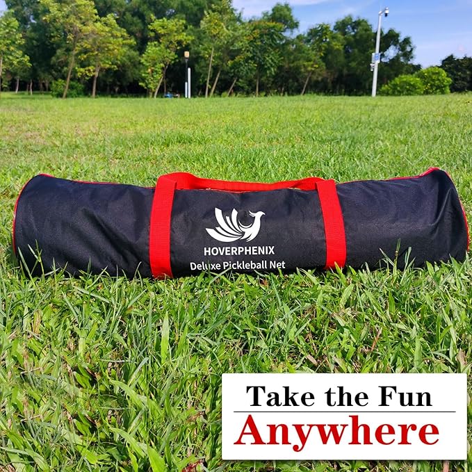 Hoverphenix Pickleball Net for Driveway, 22FT Regulation Size Pickleball Net with Paddles Set of 4, Pickleballs and Carry Bag for Outdoor Indoor Game