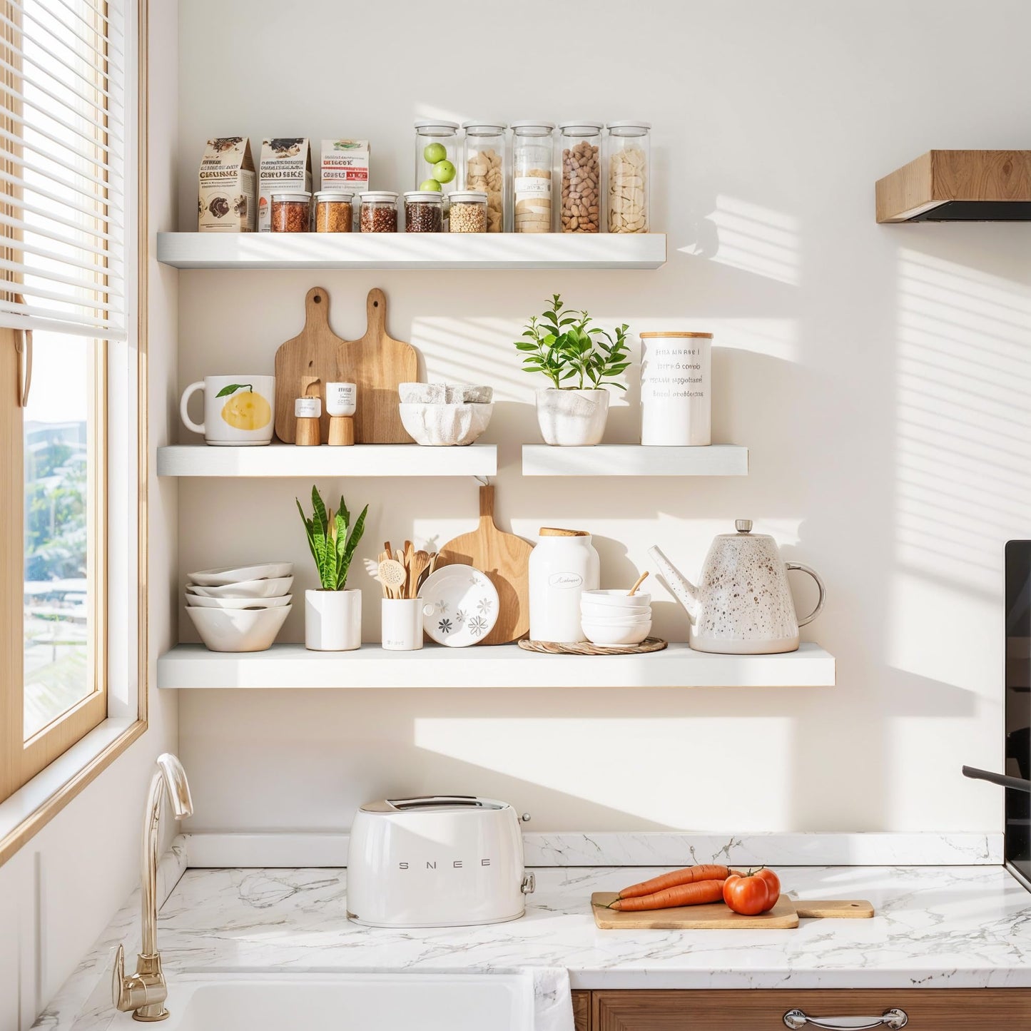 Vivelove White Floating Shelves for wall, 24 Inch Wall Display Shelves with Invisible Brackets, for Bathroom Living Room Kitchen Bedroom Office Farmhouse Home Decor, 24X9.3X1.5 - Set of 2, White