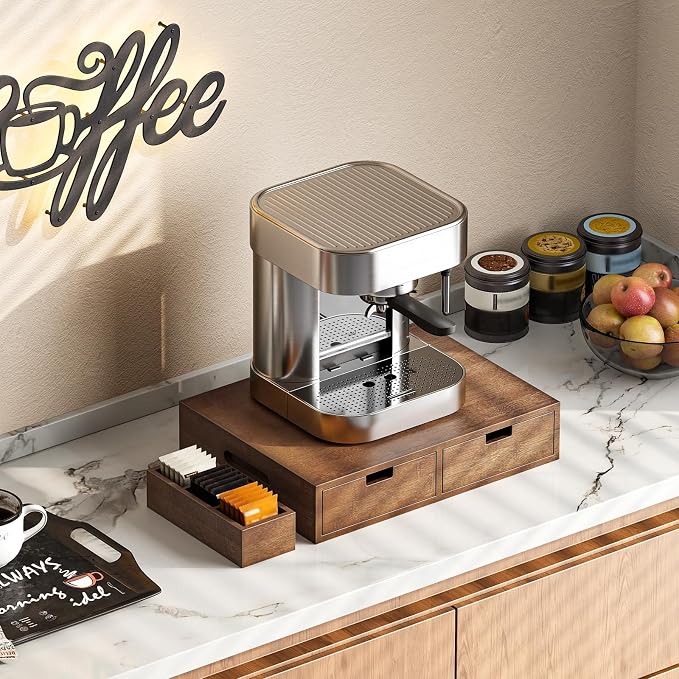 CHOEZON Coffee Pod Organizer, Storage Box with 2 Drawers, Coffee Station with Removable Dividers, Holder for K-Cup, Holds Pods, Syrup, Tea Bags for Living Room, Kitchen, Office, Mocha MCW31MA