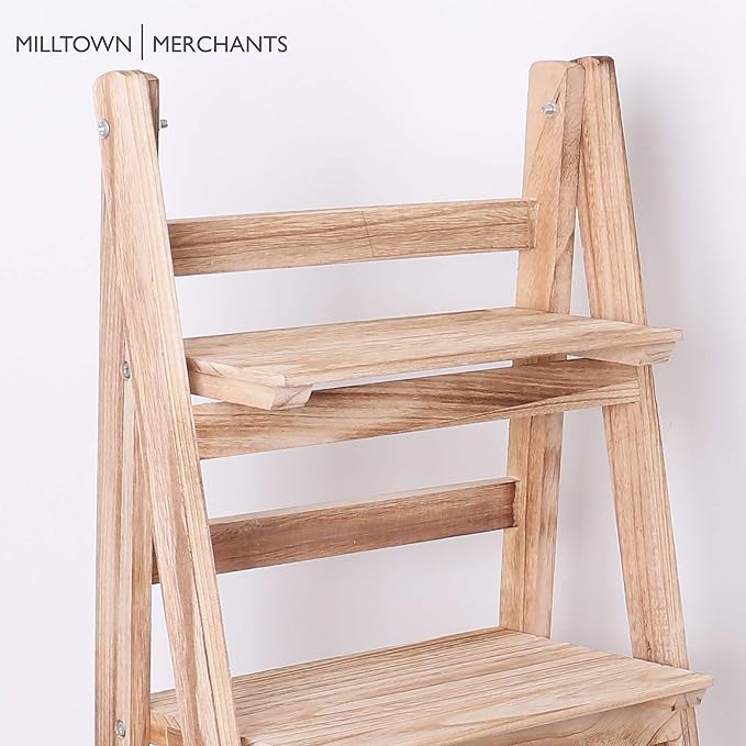 Distressed Ladder Shelf - Rustic Leaning Shelf for Home Decor (Driftwood)