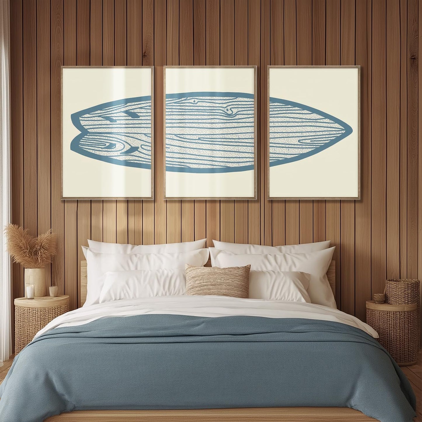 AntExpanse Surfboard Wall Decor 3 Pieces Surfboard Canvas Painting Prints Art Poster, Sea and Surf Pictures for Beach House, Living Room, Bedroom Decor with Wooden Inner Frame (25x40cmx3=10x16inchx3)