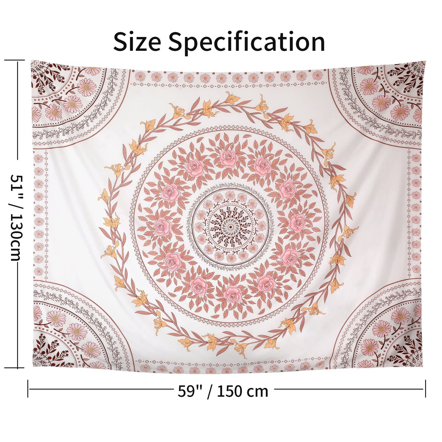 FLY SPRAY Mandala Tapestry Aesthetic,Boho Tapestry Wall Hanging,Pink Floral Medallion Tapestries,Bohemian Wall Art Hippie Decor for Bedroom Living Room Dorm