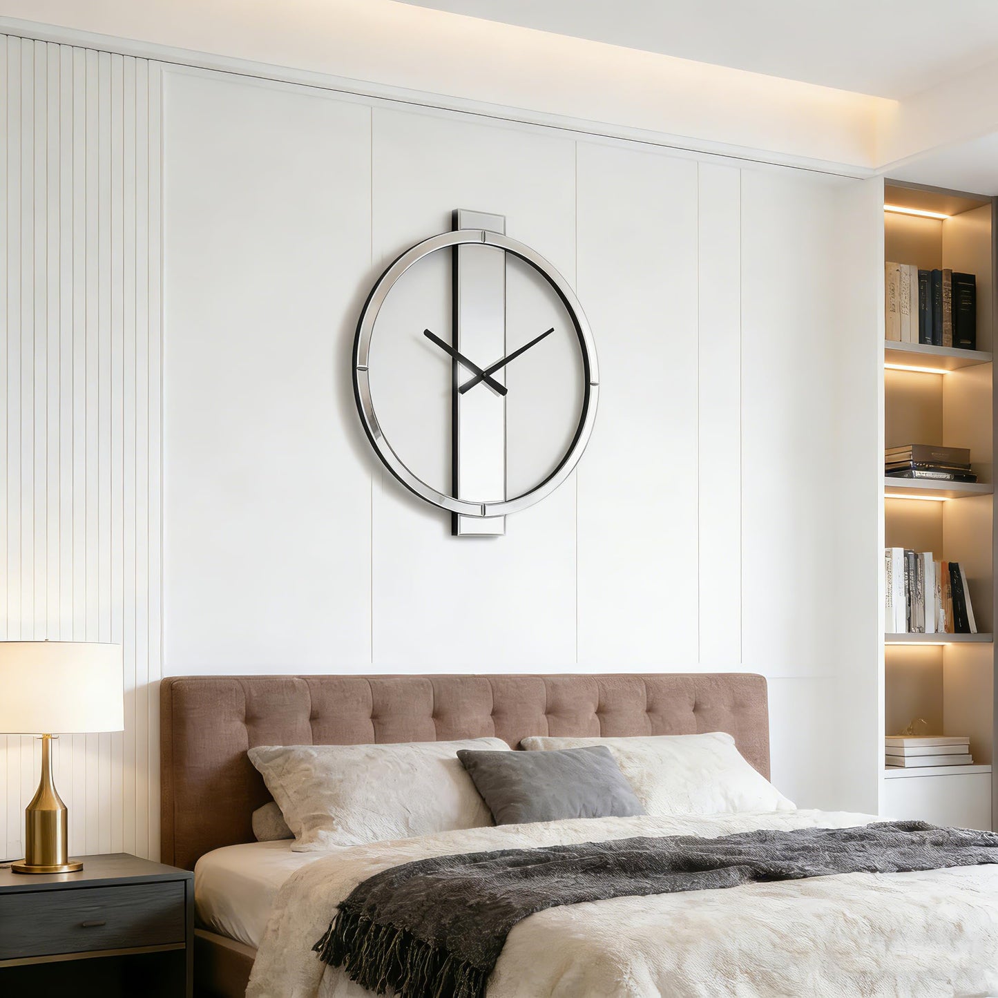 SHYFOY Wall Clock Decorative Large Clock Living Room Decor - 23" Big Clocks All Mirror Glass Finish, Modern Clock for Wall Round Wall Decor for Office Bedroom Fireplace