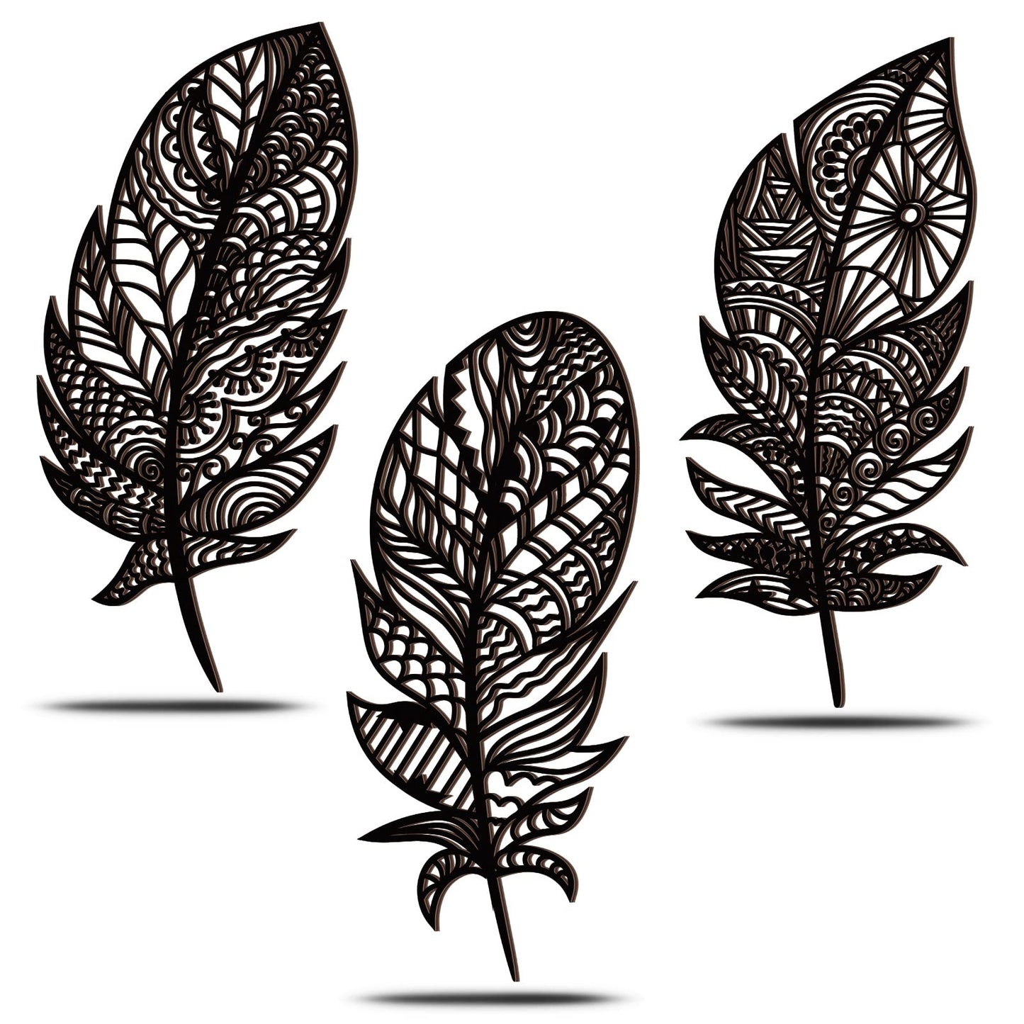 Yookeer 3 Pieces Feather Art Wall Boho Wooden Laser Cut Hanging Wall Decors Boho Wood Art Large Rustic Feather Decors Modern and Elegant Decoration for Home Kitchen(Black)