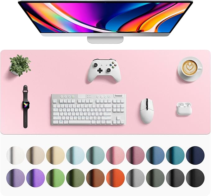 Aothia Faux Leather Desk Mat - Large Mouse Pad, Non-Slip PU Leather Blotter, Waterproof Writing Surface for Office and Home (Fairy Pink, 42" x 17")