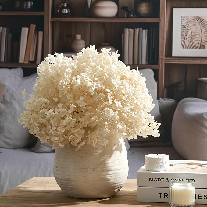 SIDUCAL Ceramic Rustic Farmhouse Vase | 7.3 Inch Pottery Decorative Flower for Home Decor | Sand Glaze Finish Boho Vase for Table, Living Room, Bathroom Decoration, Shelf Decor, Mantel, White
