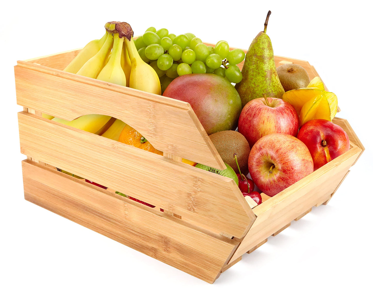 ROYALHOUSE Bamboo Fruit Bowl, Fruit & Vegetable Storage For Kitchen Countertop, Bamboo Fruit Basket, Tabletop Fruit Serving Bowl