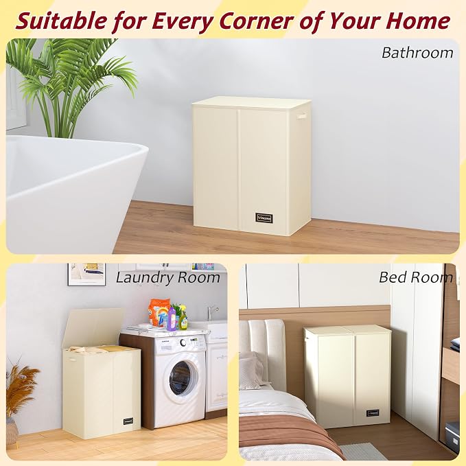 150L Laundry Hamper 2 Section, Large Laundry Hamper with Lid, Dirty Clothes Hamper with 2 Removable Inner Bags, Collapsible Laundry Basket Organizer for for Clothes Toys Towels, Hamper 2 Compartment