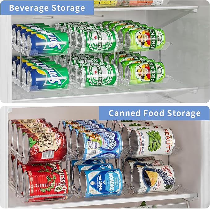 Jsyrjing Can Organizer for Pantry, 3-Tier Stackable Can Dispenser Rack | Automatic rolling, Modular flexible combination, Extra-thick clear material, Cabinet pantry fridge countertop storage