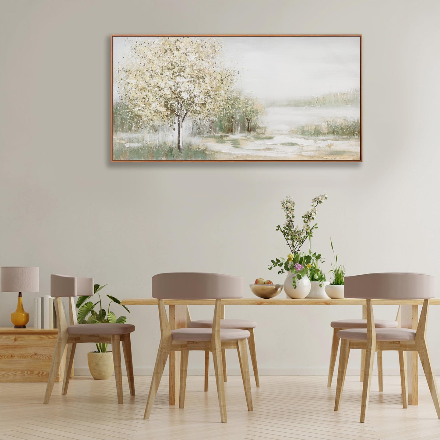 Framed Wall Art Spring Scene Nature Landscape Tree Artwork Decor Canvas Print Abstract Painting Picture Artwork Framed For Living Room Bedroom And Office Wall Decor 20x40 Inch
