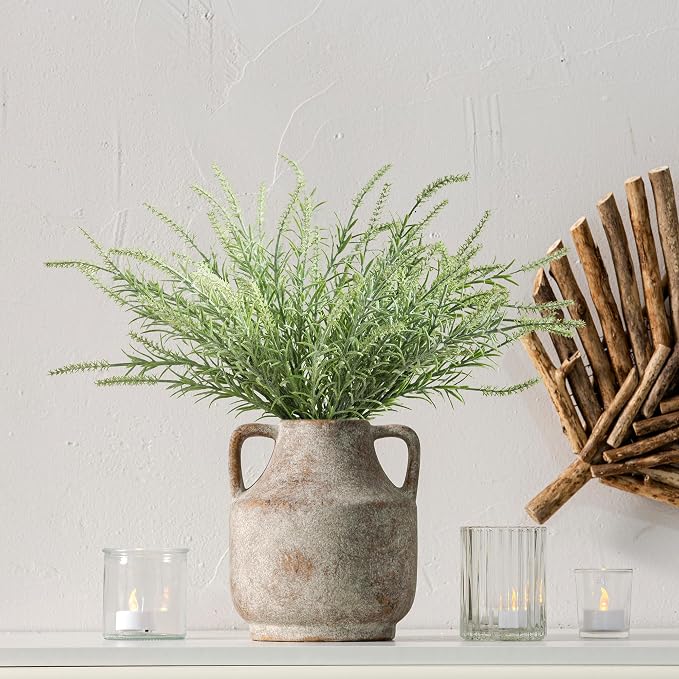 Mitt&Ditt Ceramic Flower Vase with Handles, 8 inch Tall Off-White Vase, Decorative Terracotta Vases, Farmhouse Rustic Pottery Vases for Home Decor, Living Room, Table