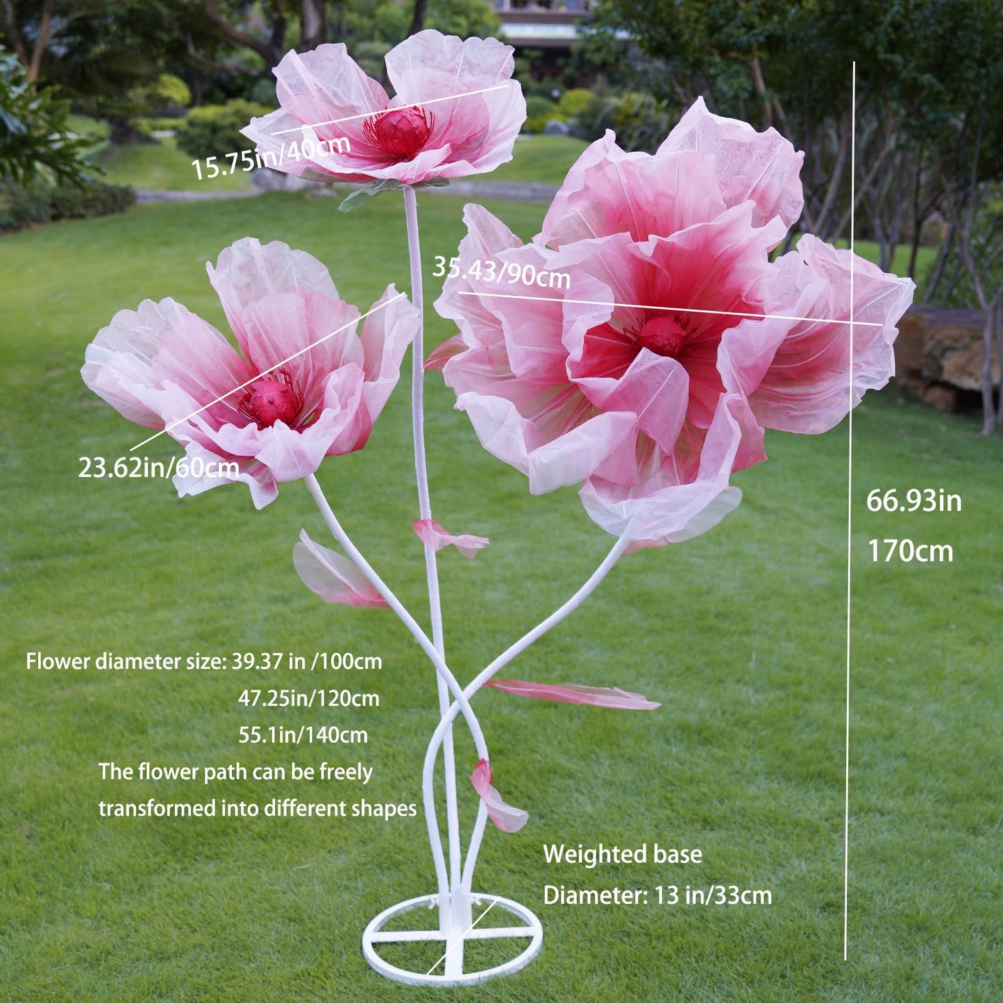HAZHEYE Giant Artificial Flower Decor with Stand,Oversized Freestanding Gradient Statement Flower for Wedding Flower Decor,Event,Commercial Display,Photo Backdrop & Home Decoration (Pink)