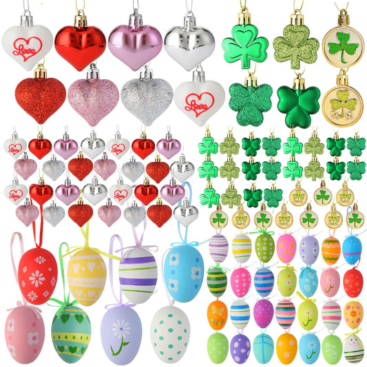 108pcs Valentines Day Tree Decorations Heart Ornaments st Patricks Day Shamrock Ornaments for treees st. Patrick's Day Decorations Easter Trees Ornament Hanging Easter Egg treed Party Favor Gift Supp