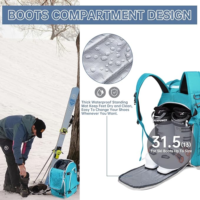 Ski Boot Bag, 50L Ski Boot Travel Backpack for Skis, Snowboard & Accessories, Waterproof Padded Ski Boot Bag Backpack