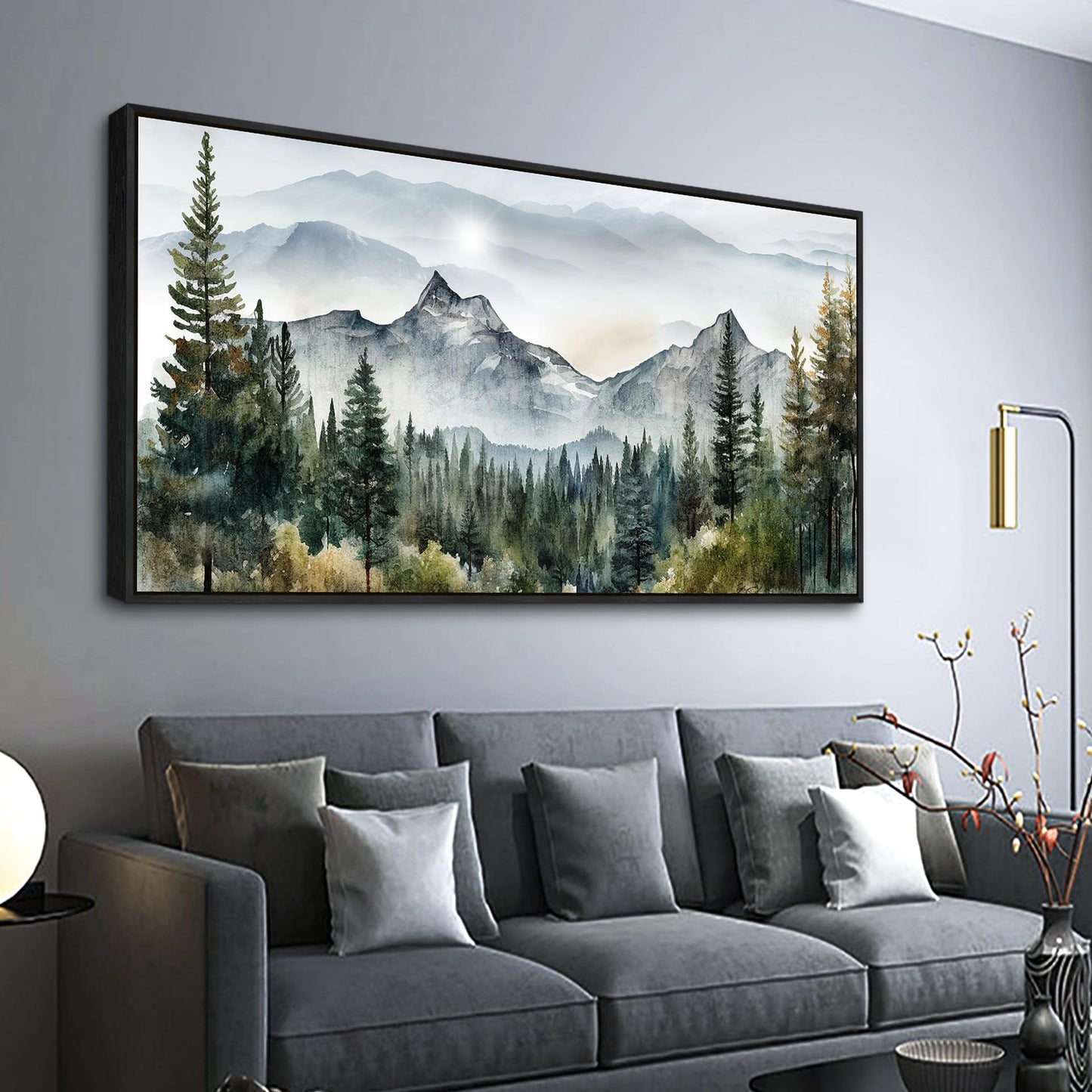 Wapluam Abstract Mountain Landscape Canvas Wall Art - Black Framed, Large, Modern Home Decor for Living Room, Bedroom, Office