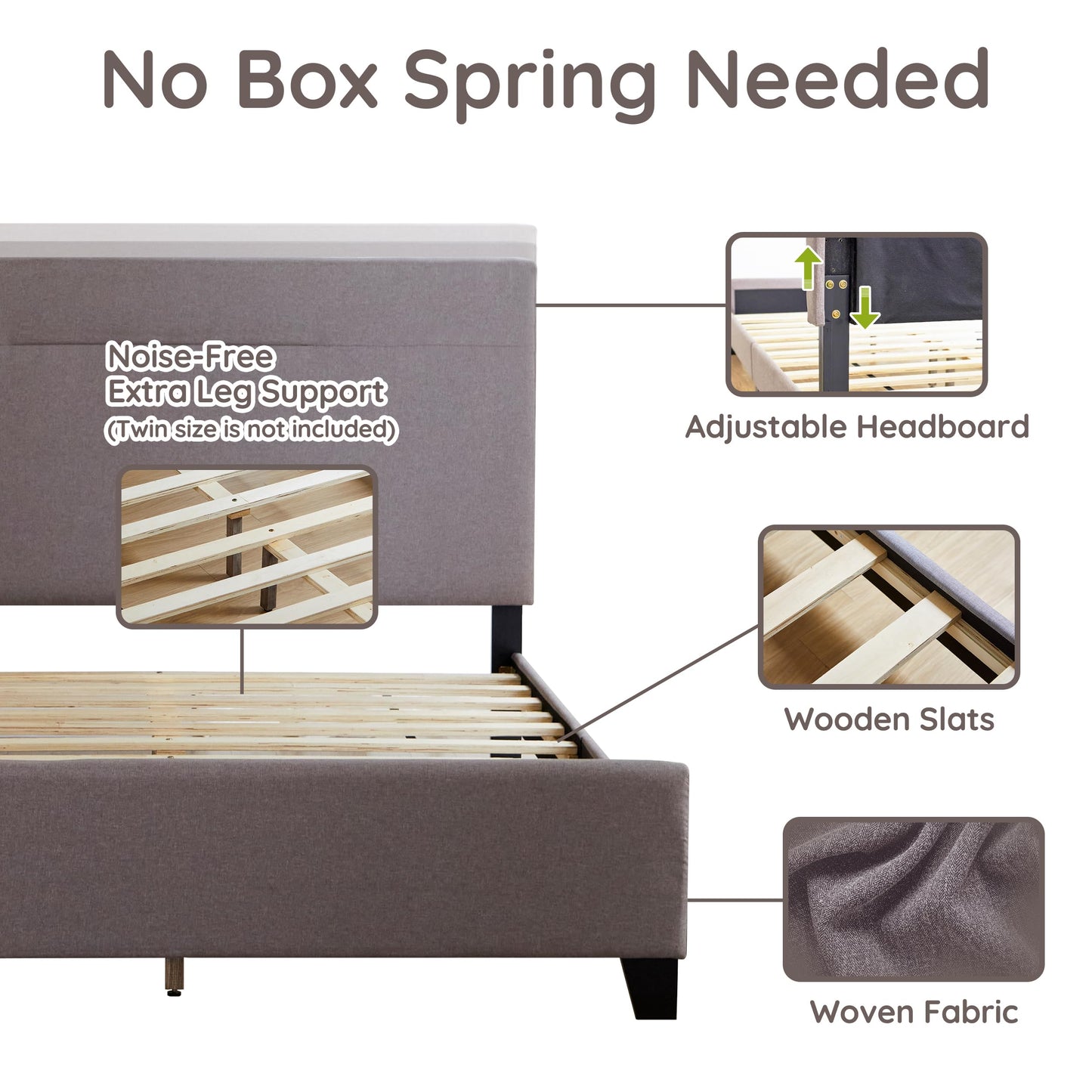 Livinia Amelia Full Size Platform Bed, Fabric Upholstered Full Bed Frame with Height Adjustable Headboard Footboard, Strong Wood Slats, No Box Spring Needed, Brown